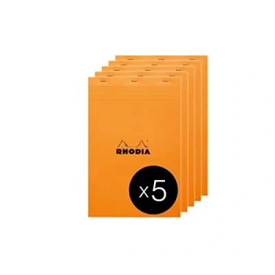Afbeelding van RHODIA 19000C notitieblok nr. 19 oranje A4+ 80 vellen afneembaar helder fonteinpapier uni wit g/m² envelop van gecoate kaart verpakking met 5 blokken