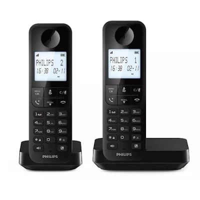 Afbeelding van Philips Duo D2702B Draadloze vaste telefoon, 11,6 cm (4,6 inch), verticale microfoon, handsfree, tot 14 uur, geoptimaliseerde antenne, twee telefoons, zwart