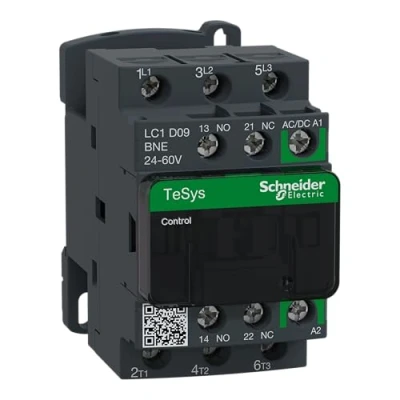 Afbeelding van Schneider electric tesys lc1d magneetschakelaar 3p ac3 400v 9a hulpcontact 1m 1v spoelspanning 24 60vac dc schroefklem lc1d09bne