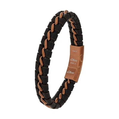 Afbeelding van s.Oliver Armband roestvrij staal leer heren armband, 20 + 1,5 cm, zwart, wordt geleverd in sieradengeschenkdoos, 2037990, Zonder