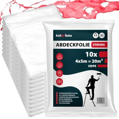 Afbeelding van KOTARBAU® 10 stuks kunststoffolie 4 x 5 m multifunctioneel stofdicht transparant dekzeil voor bouwplaats afdekzeil beschermende folie beschermfolie verf