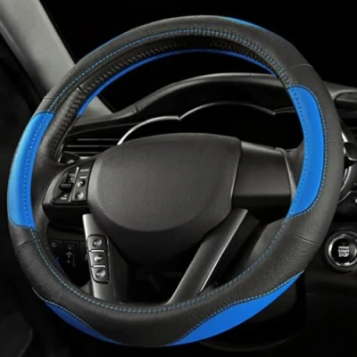 Afbeelding van Pahajim Universele Stuurhoes 38cm/15inch Microfiber Leer Stuurwiel Bescherming Zweetbestendig Anti slip Stuurwielhoes voor Auto,Voertuig,SUV (zwart blauw)