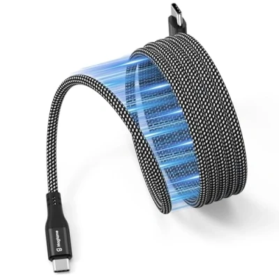 Afbeelding van Magtame Magnetische USB C kabel, gewikkelde naar 60 W (3A), 1,5 m, intrekbare nylon gevlochten type snellaadkabel, compatibel met iPhone 15, voor Samsung