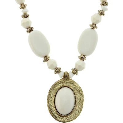 Afbeelding van Behave Ketting met diverse kralen en goudkleurige ovalen hanger