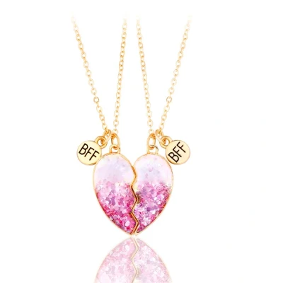 Afbeelding van Bixorp Friends BFF Ketting voor 2 met Roze Glitter Hartje Goudkleurig Regenboog Vriendschapsketting Best