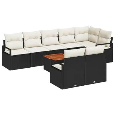 Afbeelding van vidaXL 9 delige Tuin Sofa Set met Kussens Zwart Poly Riet Acacia