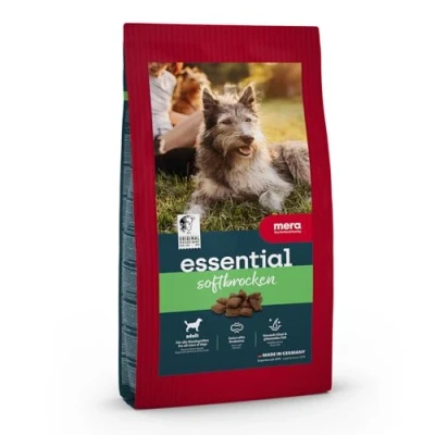 Afbeelding van MERA Essential Soft Brocken, hondenvoer droog voor alle hondenrassen, droogvoer met gevogelte proteïne, gezond voer omega 3 en 6, kroketten halfvochtig (12,5 kg) verpakking kan vary