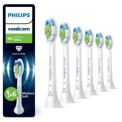 Afbeelding van Philips Sonicare Optimal White W2 Opzetborstels voor Elektrische Tandenborstel Wit Verpakking van 6 Wittere tanden HX6066/87