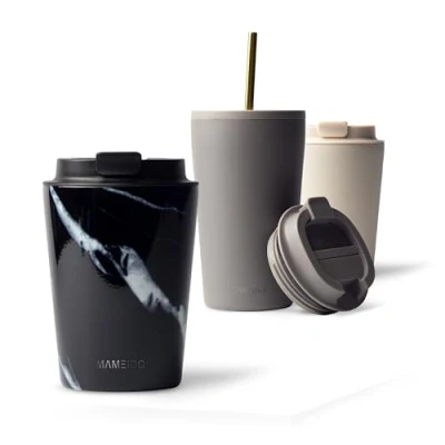 Afbeelding van MAMEIDO Thermosbeker 350ml Black Marble Koffiemok gemaakt van roestvrij staal dubbelwandig geïsoleerd, lekvrij Coffee to go Mok