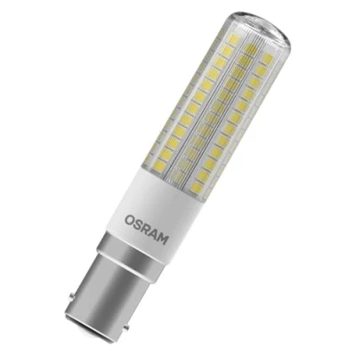 Afbeelding van OSRAM LED T Slim slanke meerkleurige lamp van kunststof met B15d voet, vorm, 6,5 W / 806 lm, helder, warm wit licht 2700 K, niet dimbaar, 18 mm diameter, CRI 80.