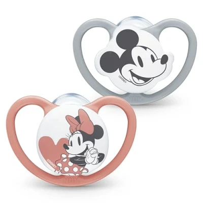 Afbeelding van NUK 10736749 Space fopspeen 6 18 maanden met extra ventilatie BPA vrij silicone Disney Mickey Mouse grijs en roze 2 stuks,Multi kleuren
