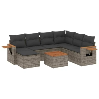 Afbeelding van 8 delige Loungeset met kussens poly rattan grijs
