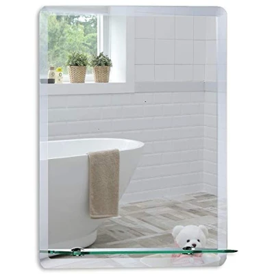 Afbeelding van Neue Design rechthoekige badkamerspiegel planchet wandmontage elegant eenvoudig ontwerp eigentijdse afgeschuinde randen 50cm x 40cm 1,5cm (HxBxD)