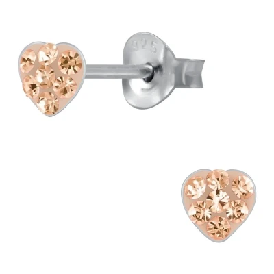Afbeelding van JoyS Zilveren petit hartje oorbellen 4 mm peach kristal kinderoorbellen