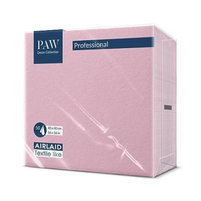 Afbeelding van PAW Airlaid Servetten. 40 x 40cm. 50 stuks. HoReCa. Uniform, Elegant. Tafelversiering. Gewoon het roze. De perfecte tafeldecoratie voor belangrijke gelegenheden.