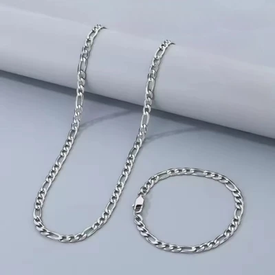 Afbeelding van Cuban Link Ketting&amp;Armband Set Zilverkleurig 5mm Ketting Heren