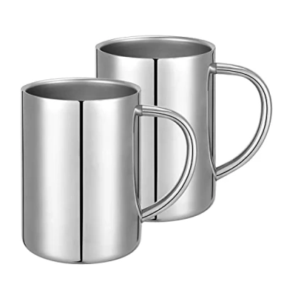Afbeelding van luvtree 2 pack 400ml roestvrijstalen dubbelwandige geïsoleerde mok met handvat geschikt voor warme en koude dranken zoals melk/koffie/sap/thee, vaatwasmachinebestendig