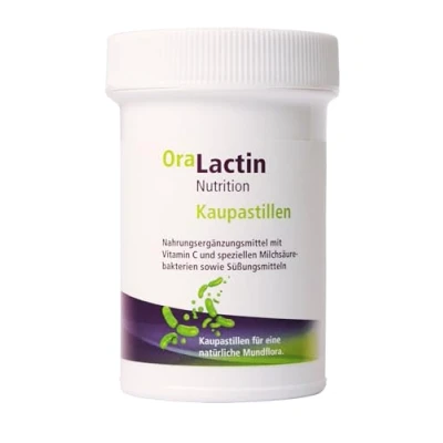 Afbeelding van ApaCare OraLactin kauwpastilles regeneratie + stabilisatie van een gezonde mondflora oraal probioticum met vitamine C en melkzuurbacteriën slechte adem bestrijden 30 tabletten