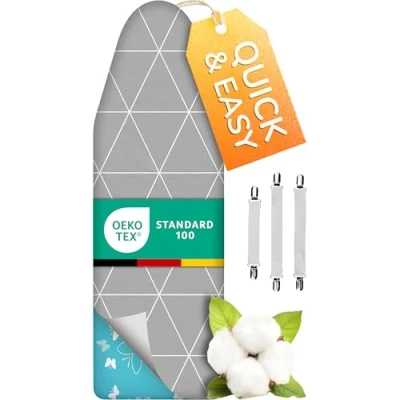 Afbeelding van Super Soft 5 lagen turbo strijkplankovertrek, 120 x 40 cm, Made in Germany, Öko Tex katoenen bekleding, sneller met thermoreflectie, maten, EasyFit+ Spanje, L oppervlak 115 35 cm