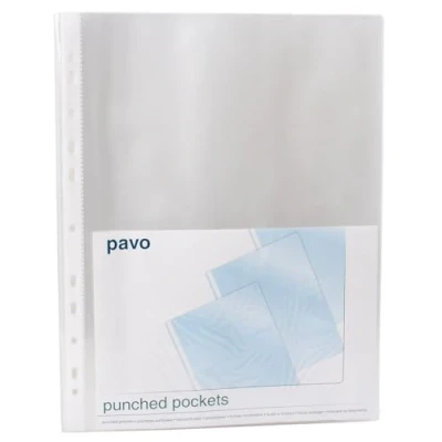 Afbeelding van PAVO Premium Geponste zakken A4 / Punched Pocket PP 60 Microns clear x100 (Pack of 100) 8020607