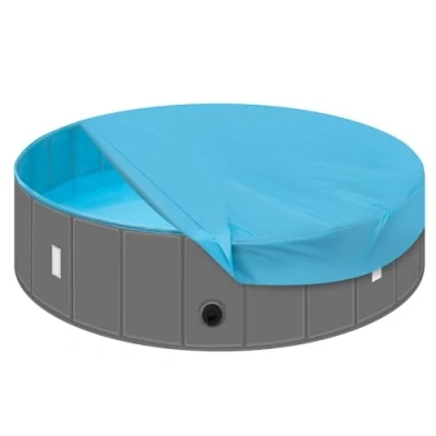 Afbeelding van EUGAD Zwembad voor honden en katten, 120 x 30 cm, opvouwbare badkuip huisdieren, antislip, met afdekking afvoerventiel, middelgrote honden, pvc MDF, blauw + grijs