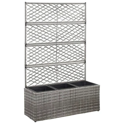 Afbeelding van Latwerkplantenbak verhoogd met potten 83x30x130 cm rattan grijs