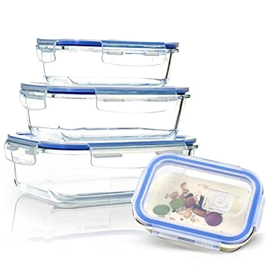 Afbeelding van Rechthoekige glazen box 1520 ml, 1040 640 370 ml met deksel set van 4
