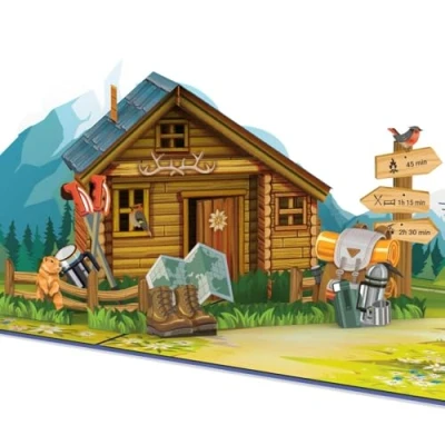 Afbeelding van papercrush® Pop up kaart Berghütte tegoedbon voor wandelen en klimmen, 3D verjaardagskaart wandelvakantie, reizen vakantie in de bergen, of bergbeklimmen tegoedbonkaart