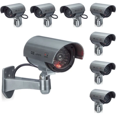 Afbeelding van Relaxdays 8x dummy beveiligingscamera voor wandmontage LED licht zilver nepcamera