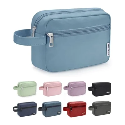 Afbeelding van MOCOCITO Toilettas voor Heren, Canvas Reistoilettas Make Up Tas Organizer om op te Hangen Waterbestendige Scheertas Toiletartikelen Accessoires (Basis, Grijsblauw)