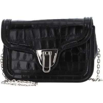 Afbeelding van COCCINELLE Leren Schoudertas Marvin Twist Croco Shiny Soft Handbag Noir Zwart