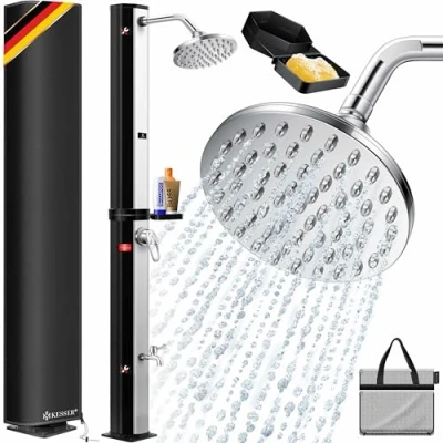 Afbeelding van KESSER® Solar douche 35 liter tuindouche Incl. beschermhoes warm water max. 60C zonder stroomaansluiting Pooldouche Camping regendouchekop en kraan tuinslangaansluiting, zilver
