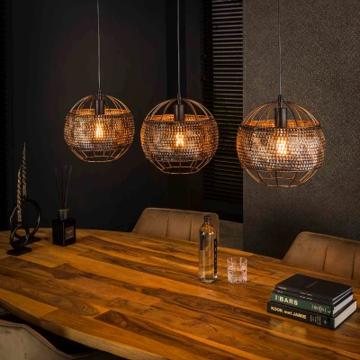 Afbeelding van Fraaai Monty hanglamp 3L Ø30 zwart bruin Metaal