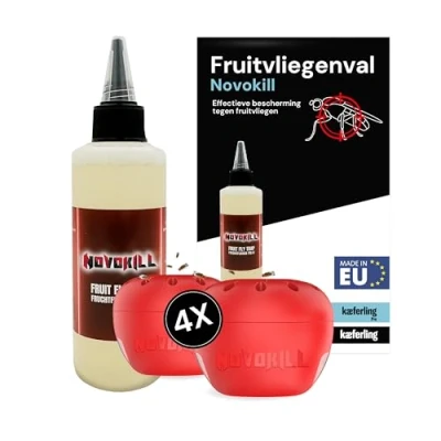 Afbeelding van Novokill fruitvliegjesval 4X vallen + lokstof 100ml Herbruikbare val Effectieve voor keuken Fruitvliegjesbestrijding langdurig effect