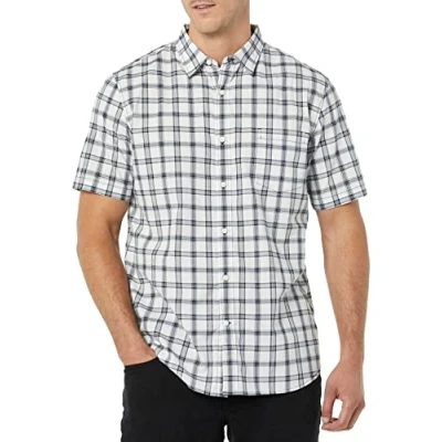 Afbeelding van Amazon Essentials Heren Slim Fit Poplin Shirt met korte mouwen, Navy White Plaid, X Large