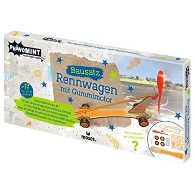 Afbeelding van moses 30343 FenoMINT rubberen motor bouwset, racewagen met spannende wetenschappelijke achtergrondinformatie, houten speelgoed voor kinderen vanaf 8 jaar