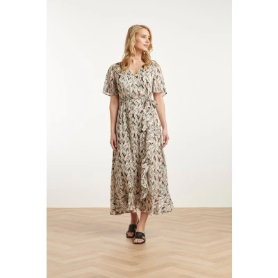 Afbeelding van Smashed Lemon 25078 Chiffon Overlap Maxi Jurk Met Wit, Roze En Zwart 3XL