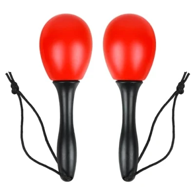 Afbeelding van A Star Small Plastic Egg Maracas Pair 12cm Shaker Rattle, Percussion Rhythm Instrument Rood