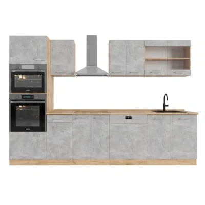 Afbeelding van Vicco Complete keukeneenheid R Line, Beton/gouden eik, 300 cm met hoge kast, WB Eik