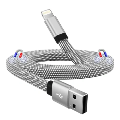 Afbeelding van Magtame Magnetische telefoonkabel 1 m platte USB oplaadkabel MFi gecertificeerd, oprolbare snellader van nylon voor iPhone 14 13 Pro Max 12 11 XR XS X 8 7 6s 6 Plus SE