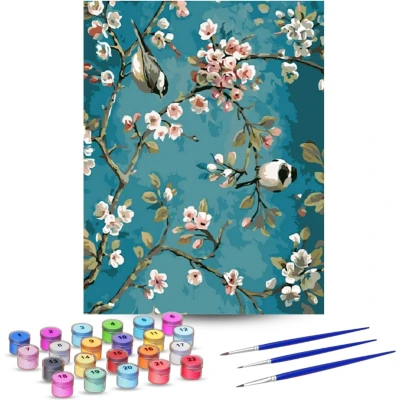 Afbeelding van Rubye® Schilderen op Nummer Volwassenen Vogels en Bloemen Inclusief Penselen Canvas Schildersdoek Kleuren 40x50cm