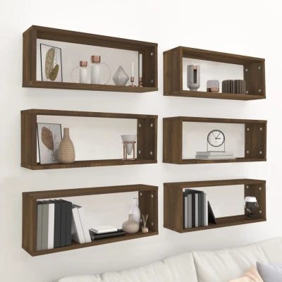 Afbeelding van Wandschappen kubus 6 st 60x15x23 cm bewerkt hout bruineiken