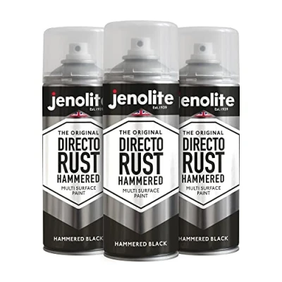 Afbeelding van JENOLITE Directorust Spuitlak van gehamerd metaal, zwart, 3 x 400 ml, multi oppervlak spuitverf voor gehamerde afwerkingsverf, alles in één primer, ondervacht en toplaag, direct aanbrengen op