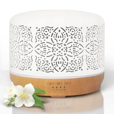 Afbeelding van Earnest Living etherische oliediffuser, wit, keramiek, 500 ml, timer, nachtlampjes en automatische uitschakelfunctie, thuiskantoor, luchtbevochtiger, aromatherapie, diffusers voor oliën
