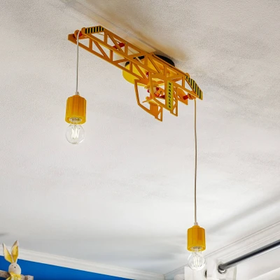 Afbeelding van Elobra Herkules Plafondlamp, Kinderkamer, Hoogwaardige Kinderkamerlamp, voor Jongens in Kraandesign, Echt Hout, Geel, 60 x 20 50 cm