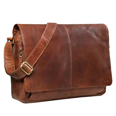 Afbeelding van STILORD &#039;Alex&#039; Vintage Leer Schoudertas Mannen Vrouwen Groote Businesstas 15,6 Inch Laptoptas Aktetas Universiteitstas, Kleur:maraska bruin