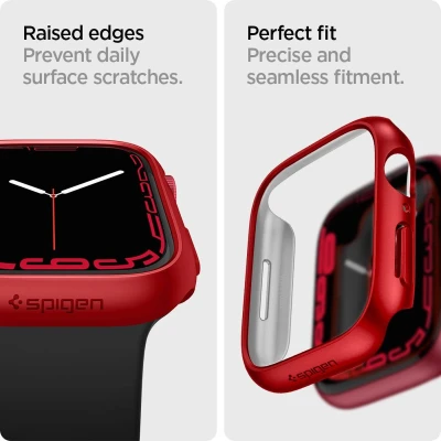 Afbeelding van Apple Watch 45 mm Hoes: Spigen Thin Fit Case Hardcase,Bumper,Backcover Rood Kunststof Smart Covers
