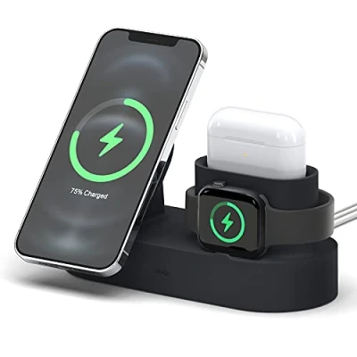 Afbeelding van elago MS Oplaadstation 2 compatibel met iPhone 15, 14, 13, 12, MagSafe AirPods Pro &amp; Pro, 3, Apple Watch [kabels niet inbegrepen] (zwart)