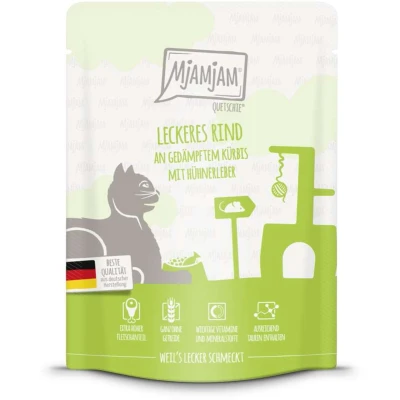 Afbeelding van 24x 300g MjAMjAM Squeeze heerlijk rundvlees op gestoomde pompoen
