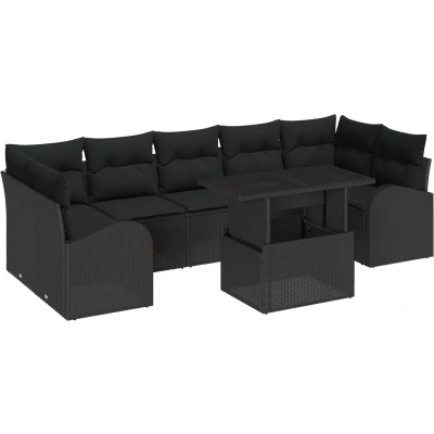 Afbeelding van vidaXL 8 delige Tuinsalon Set met Kussens Zwart Poly Rattan